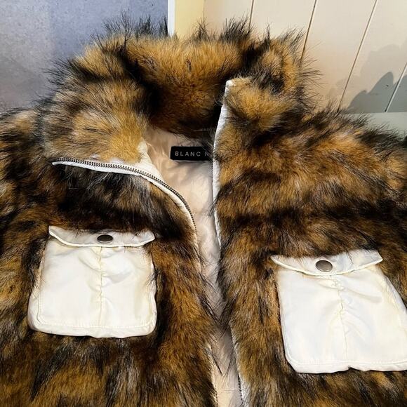 NEW Blanc Noir Faux Fur Reversible Puffer Winter Apres Ski Jacket Natural M NWT - Picture 13 of 16